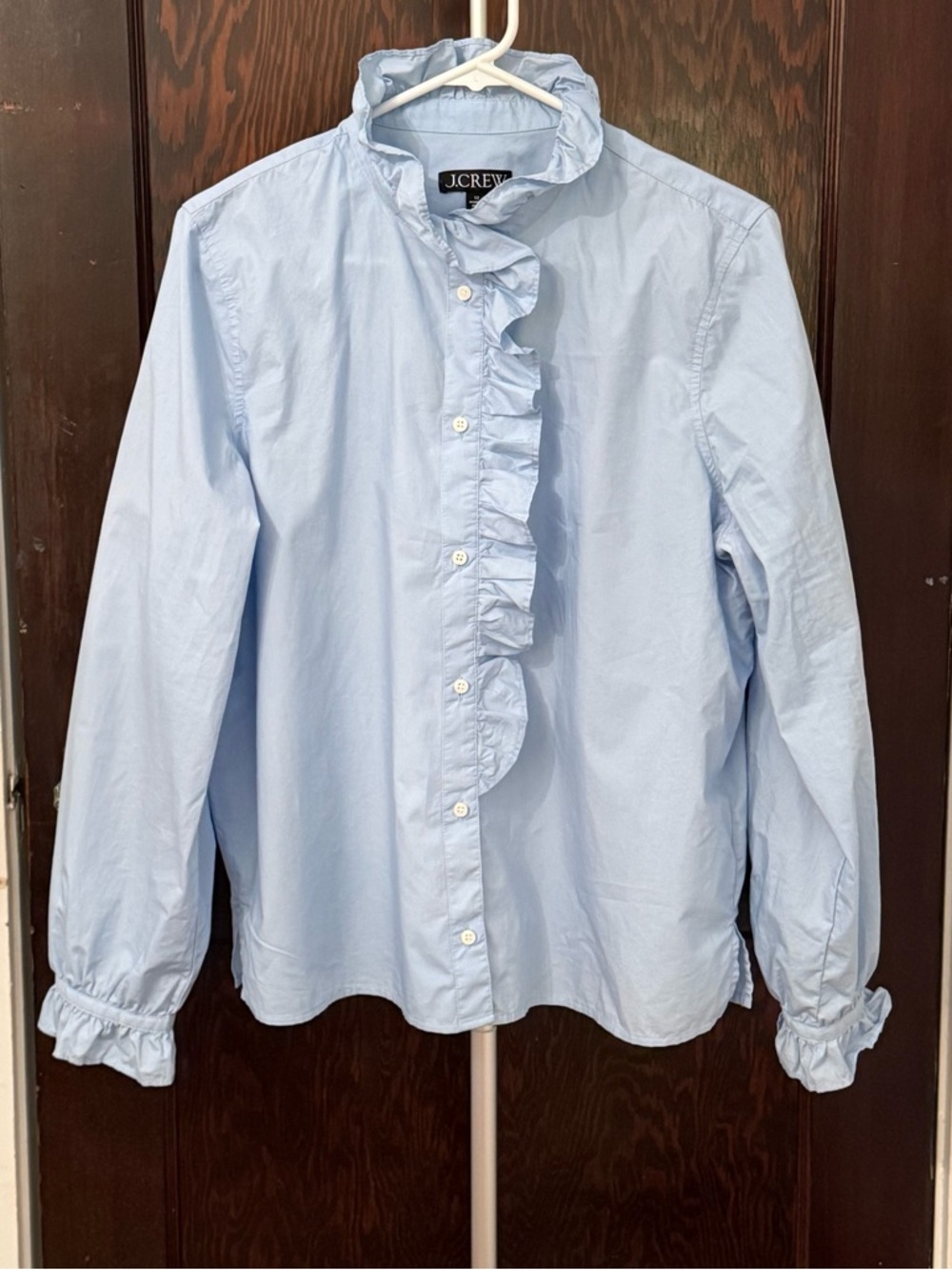 J.Crew Ruffle Neck Button Down Blouse Bundle | Sz 12 | Cotton | Blue + White - Picture 3 of 8